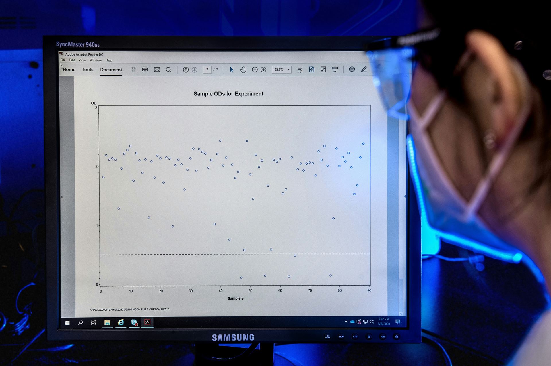 Results on screen with lab technician